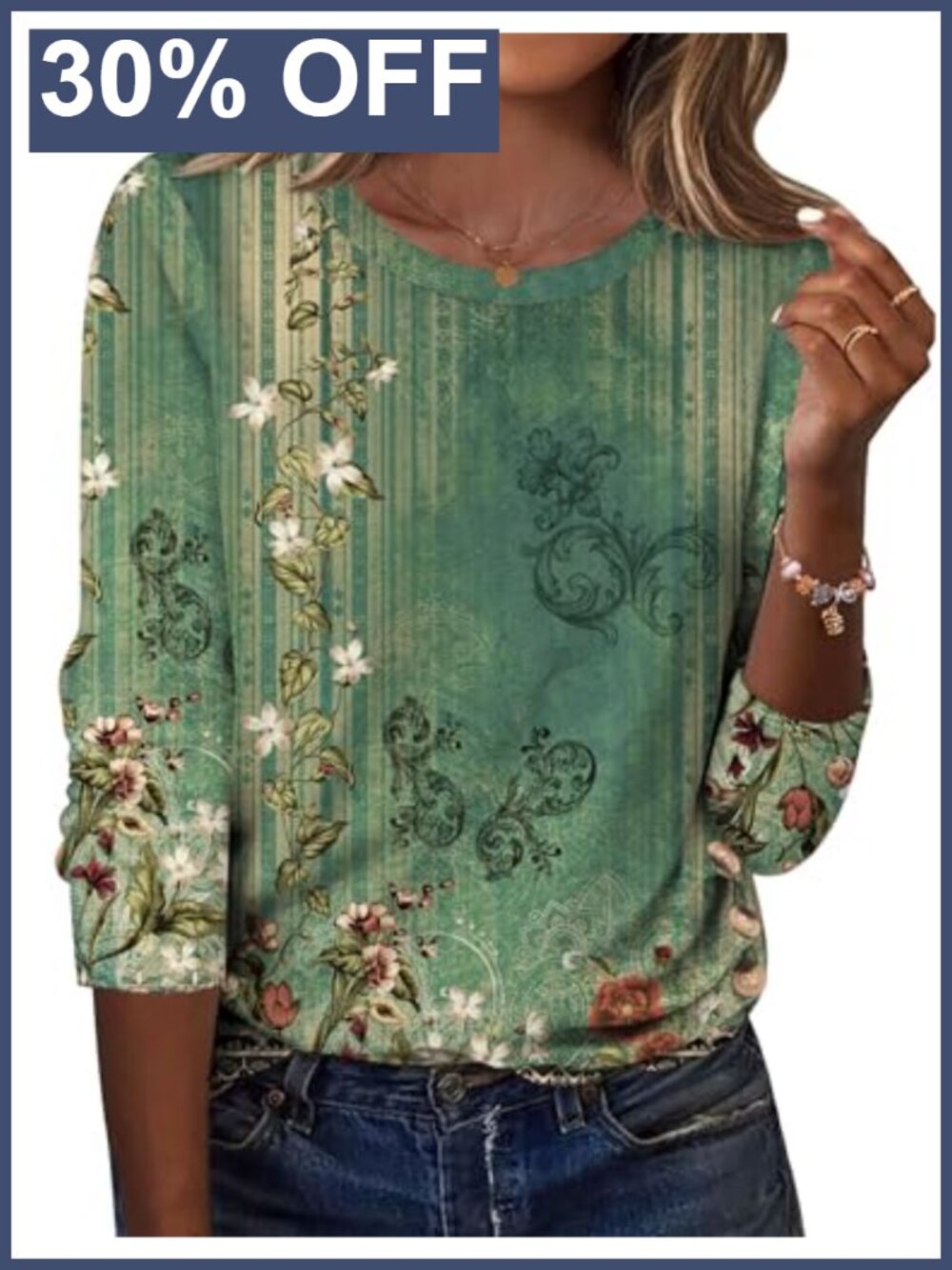 Zeagoo Women's Long Sleeve Round Neck Floral Tunic Blouse Button Decor